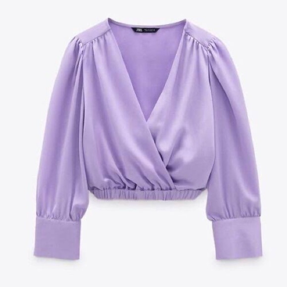 Zara satin effect draped lilac Blouse long sleeve large - Picture 7 of 9